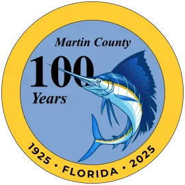 Centennial logo with sailfish and reading Martin County Florida 100 years 1925-2025