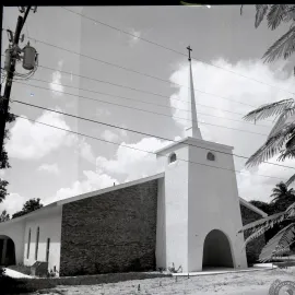 Church building with tall spire